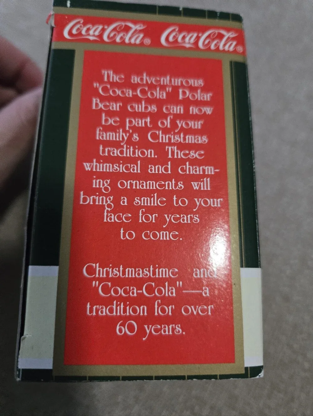 1997 Coca Cola Polar Bear Cub Ornament Collection On Pillow Reading 2.5